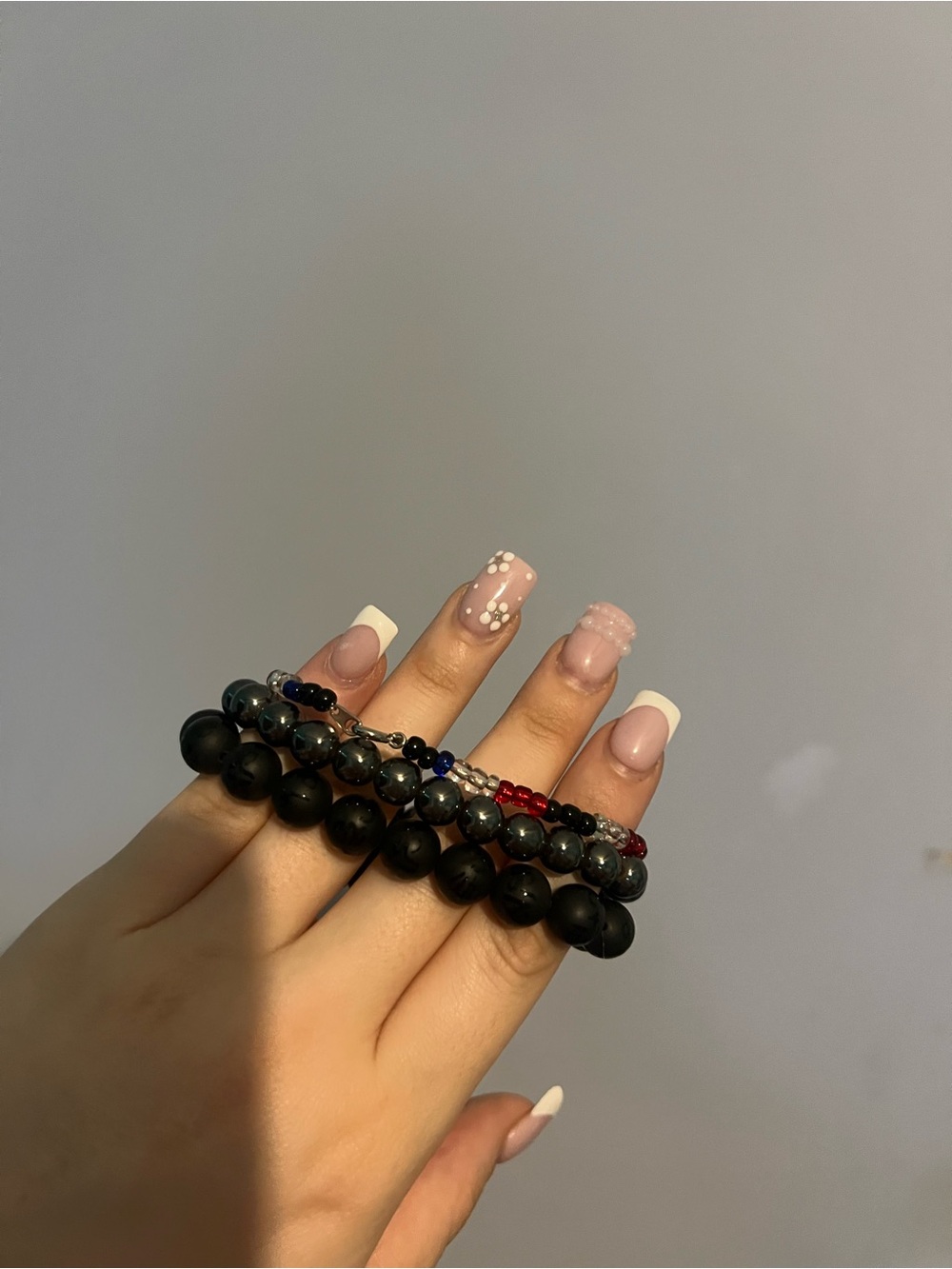 #152. Black and Red Beaded Stretch Bracelet Set - Picture 4 of 4